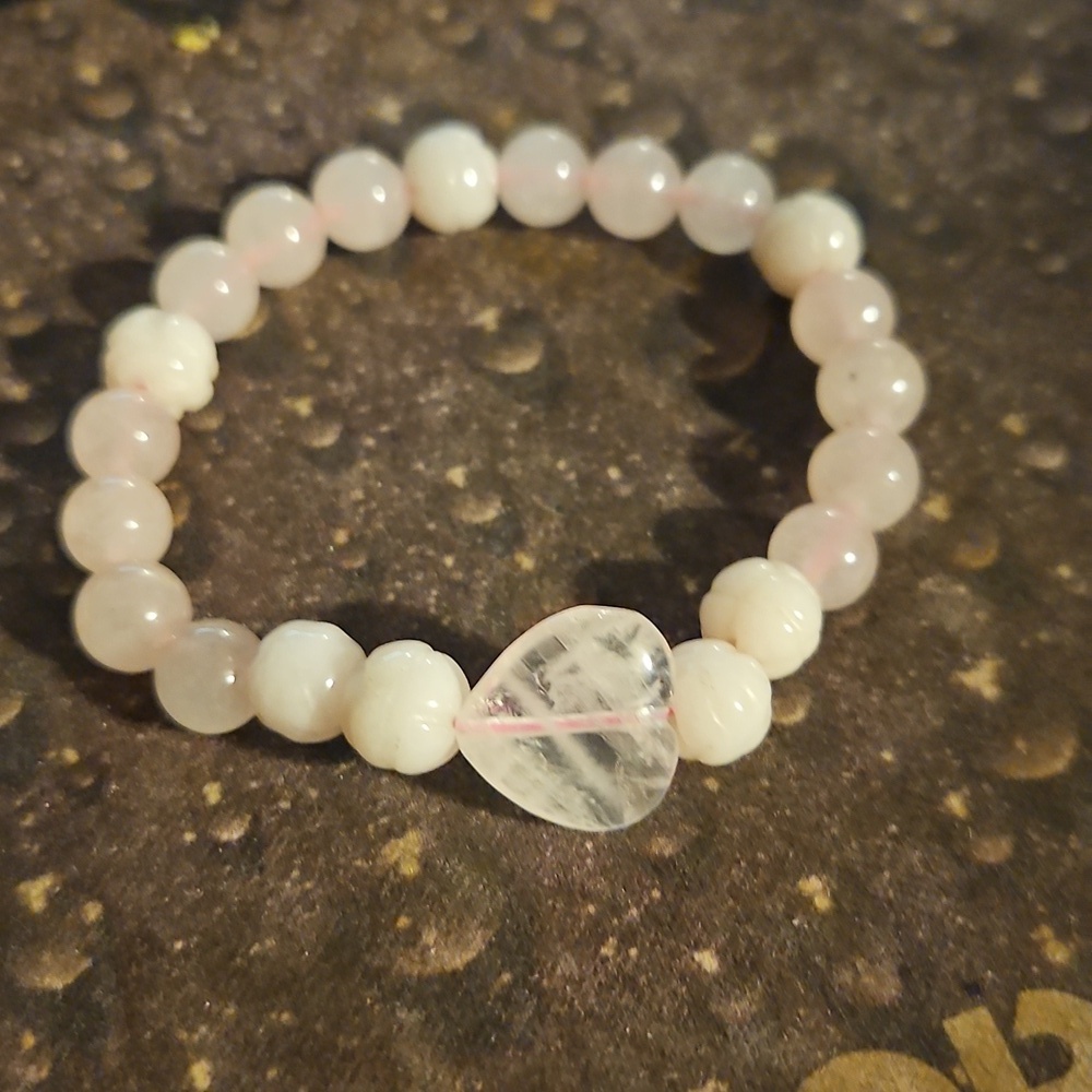Pink Quartz Heart Stretch Bracelet - Picture 2 of 3
